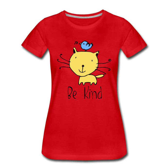 Be Kind Cat and Bird Women’s Premium T-Shirt - red