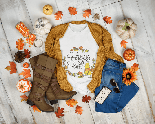 Happy Fall! Kitty Cat t-shirt by Fiddling Cat LLC