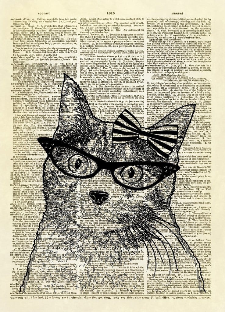 Cat Eye Glasses Kitty Dictionary Art Print