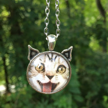 Load image into Gallery viewer, Laughing Cat - Feline Faces Cat Photo Pendant with Ears
