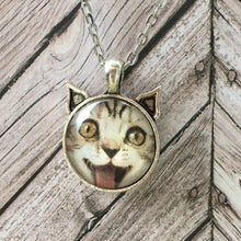 Load image into Gallery viewer, Laughing Cat - Feline Faces Cat Photo Pendant with Ears
