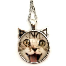 Load image into Gallery viewer, Laughing Cat - Feline Faces Cat Photo Pendant with Ears
