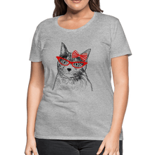 Load image into Gallery viewer, Miss Kitty Hairbow Women’s Premium Cat T-Shirt - heather gray
