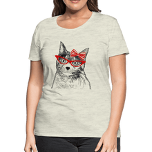 Load image into Gallery viewer, Miss Kitty Hairbow Women’s Premium Cat T-Shirt - heather oatmeal
