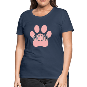 Meow Cat Pawprint Women’s Premium T-Shirt - navy