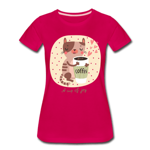 A Cup of Joy Cat and Coffee Women’s Premium T-Shirt - dark pink