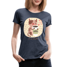 Load image into Gallery viewer, A Cup of Joy Cat and Coffee Women’s Premium T-Shirt - heather blue
