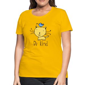 Be Kind Cat and Bird Women’s Premium T-Shirt - sun yellow